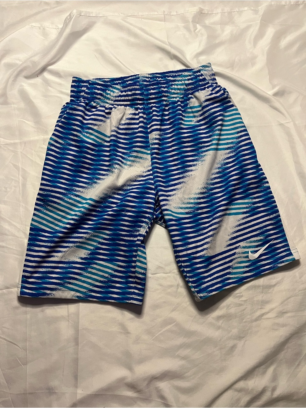 Nike Blue and White Striped Wave-Print Performance Shorts